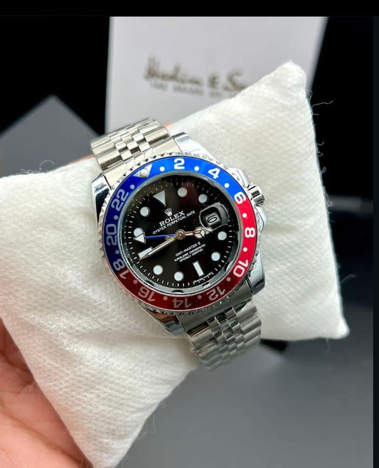 Luxury GMT Master Copy Watch | Red & Blue Bezel | Black Dial Elegance