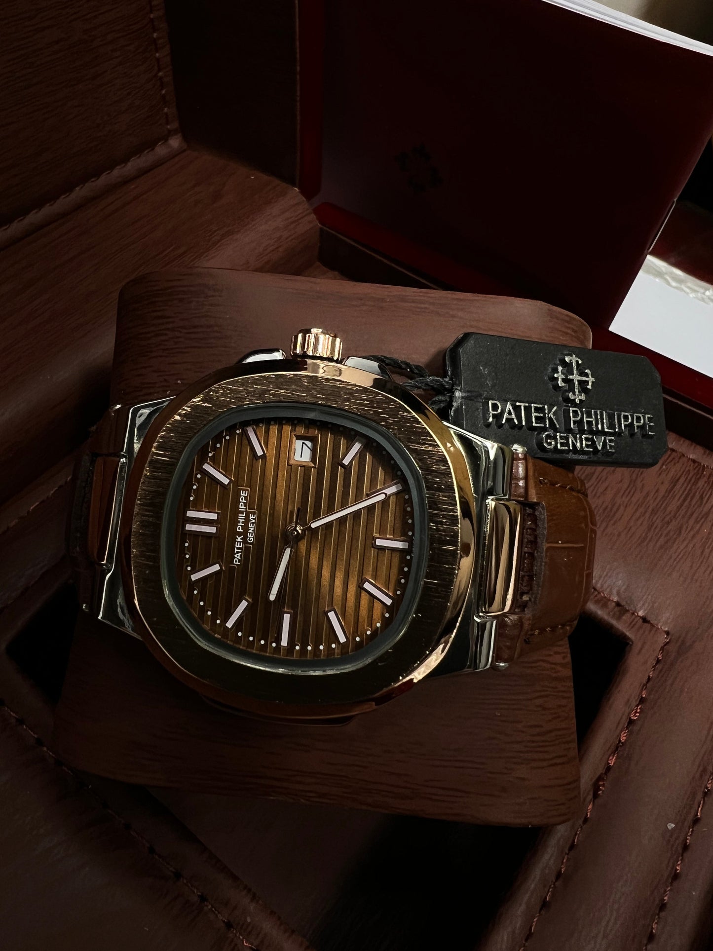 Patek Philippe Geneve Brown Leather Strap Watch Master Copy – A Timeless Symbol of Elegance and Craftsmanship