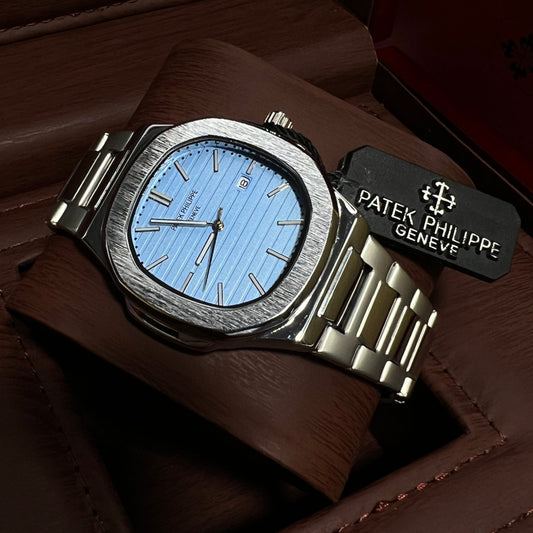 Patek Philippe Geneve Silver Matte Chain Watch – Tiffany Blue Dial