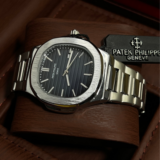 Patek Philippe Geneve Silver Matte Chain Watch – Ultramarine Blue Dial