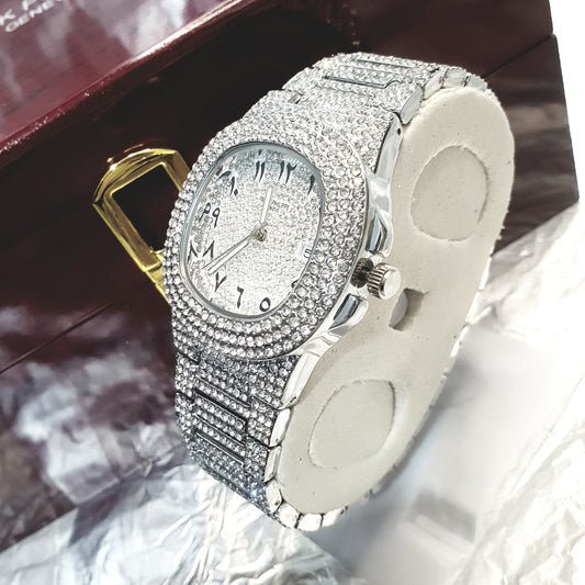 Patek Philippe Pure White Stones Watch with Urdu Numerals – A Timeless Blend of Elegance and Heritage