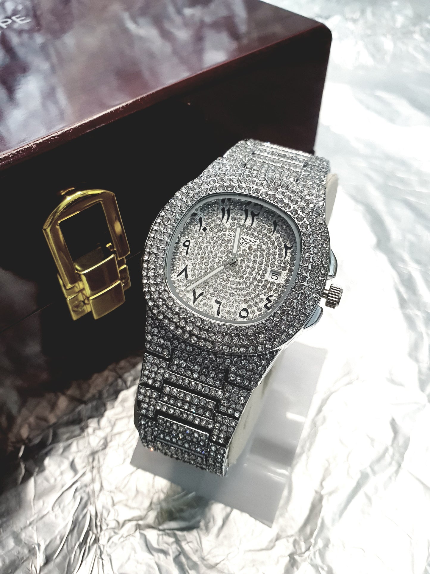 Patek Philippe Pure White Stones Watch with Urdu Numerals – A Timeless Blend of Elegance and Heritage