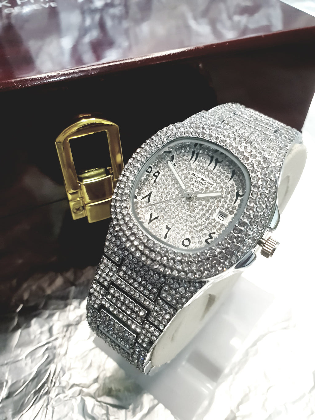 Patek Philippe Pure White Stones Watch with Urdu Numerals – A Timeless Blend of Elegance and Heritage