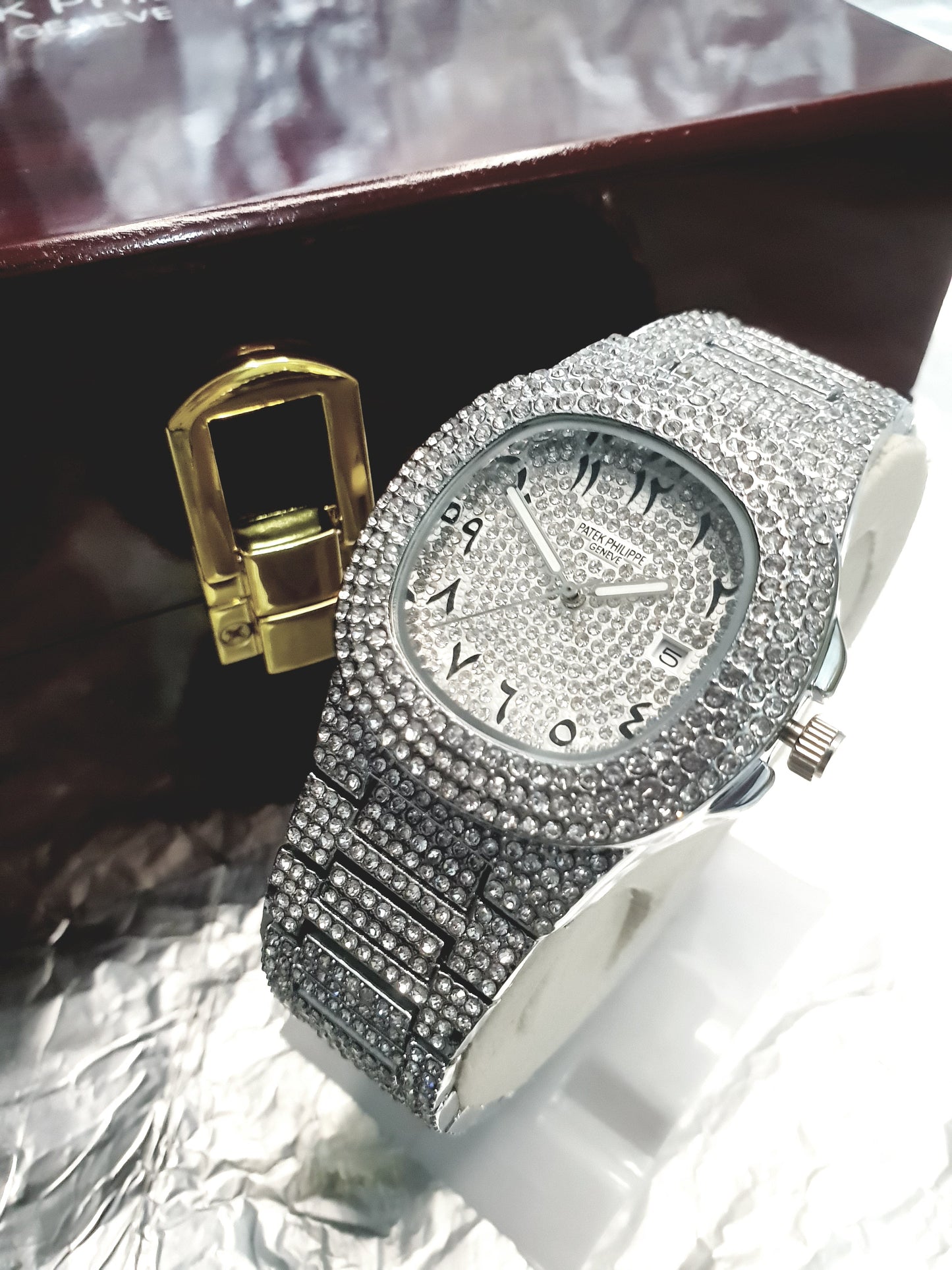 Patek Philippe Pure White Stones Watch with Urdu Numerals – A Timeless Blend of Elegance and Heritage