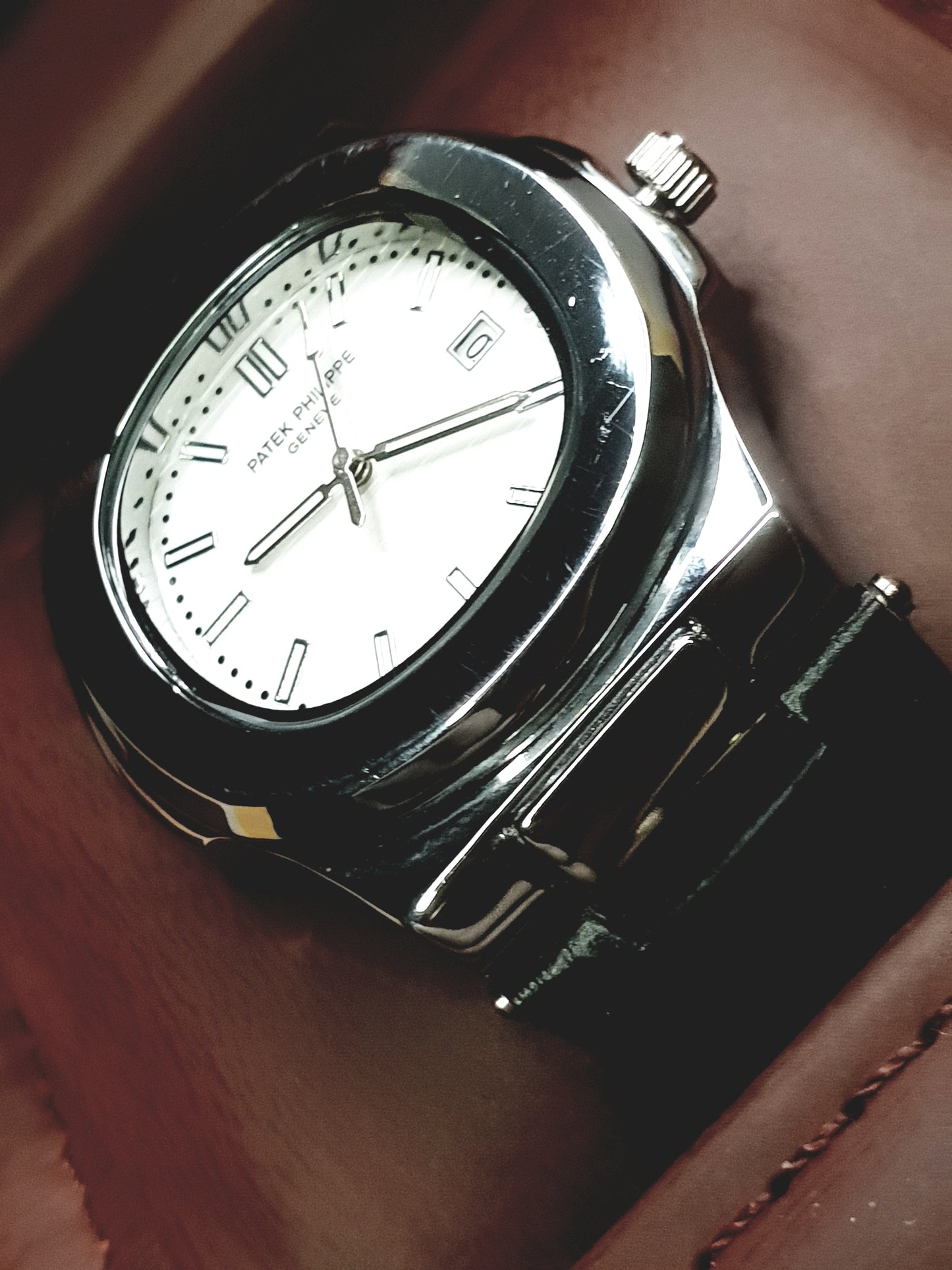 Introducing the Patek Philippe Geneve White Dial Leather Strap Watch