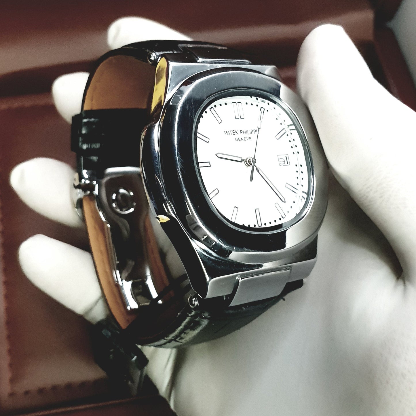 Introducing the Patek Philippe Geneve White Dial Leather Strap Watch