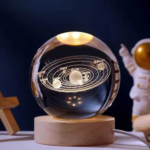 Crystal ball Crystal Astronaut Planet Globe 3D Laser Engraved Solar System | Switch LED Light Base Astronomy Gif for Living Room Bedrooms Office (6cm ball + base)