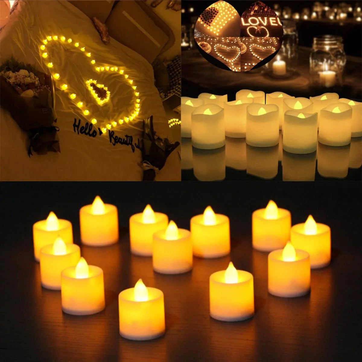 LED Candle Tea Light flameless Candles Electric in Warm White and Wave and Battery-Operating with Free Bettery Cells.