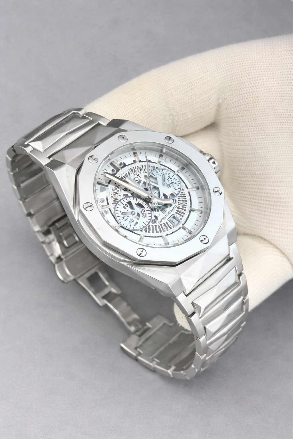 Hublot Silver Stainless Steel Green Dial Chronograph Watch Master Copy