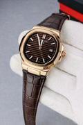 Patek Philippe Geneve Rose Gold Brown Dial Leather Strap Watch Master Copy