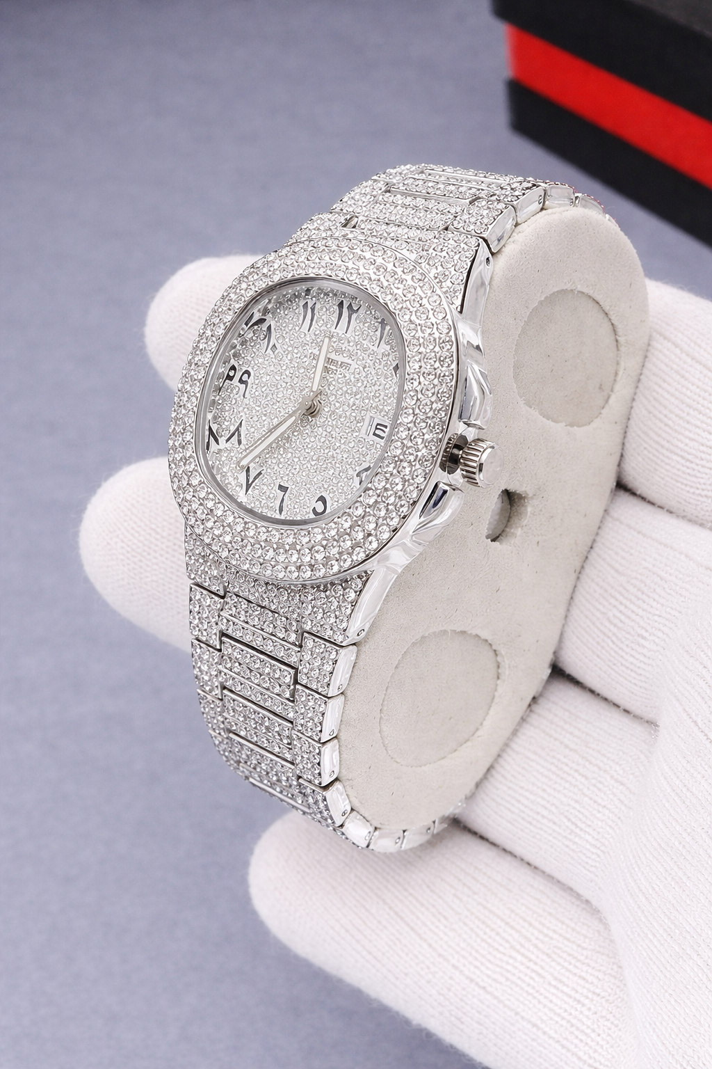 Patek Philippe Pure White Stones Watch with Urdu Numerals – A Timeless Blend of Elegance and Heritage