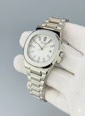 Patek Philippe Nautilus White Dial Silver Case & Bracelet Watch Master Copy