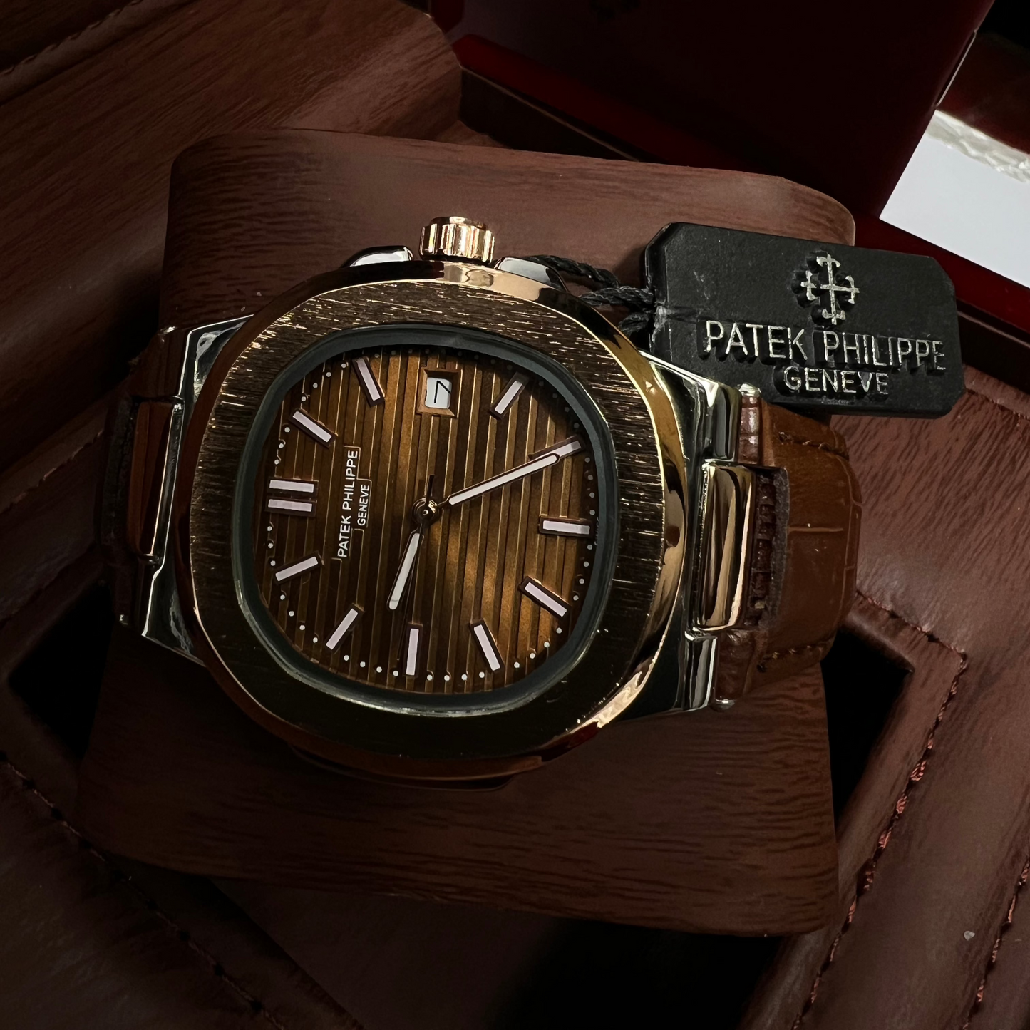 Patek Philippe Geneve Brown Leather Strap Watch Master Copy – A Timeless Symbol of Elegance and Craftsmanship