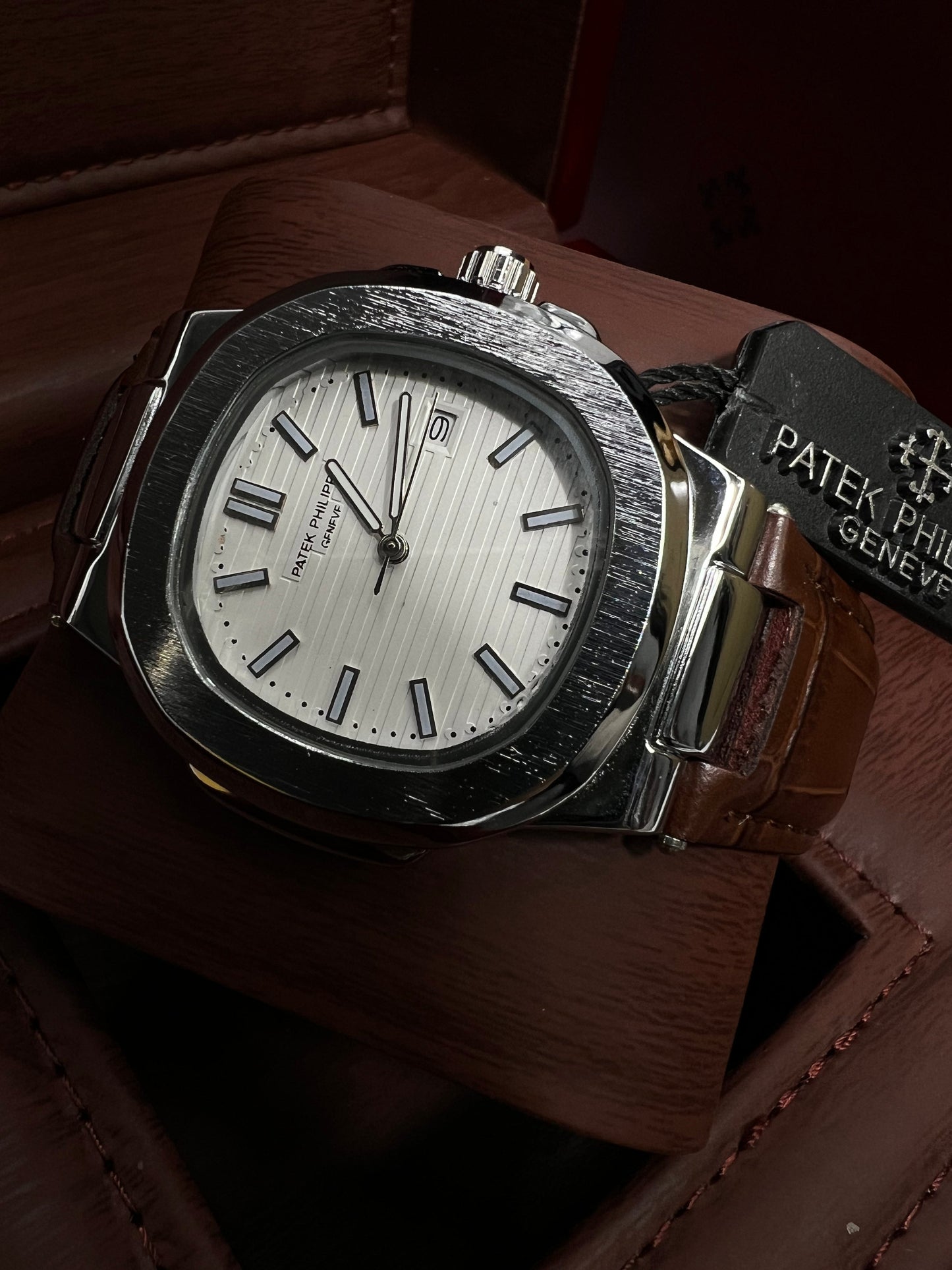 Introducing the Patek Philippe Geneve Brown Leather Strap Watch – Master Copy