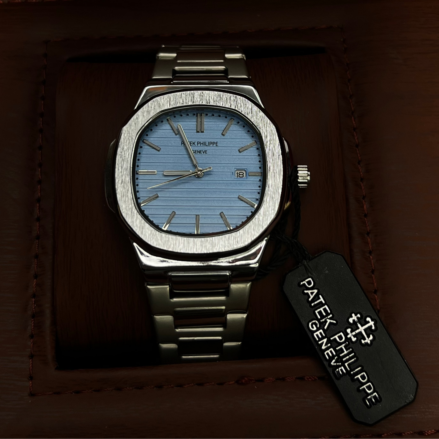 Patek Philippe Geneve Silver Matte Chain Watch – Tiffany Blue Dial