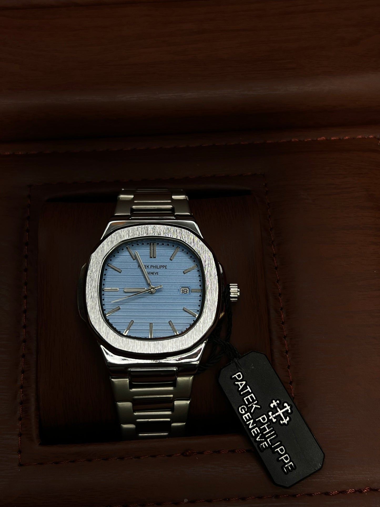 Patek Philippe Geneve Silver Matte Chain Watch – Tiffany Blue Dial