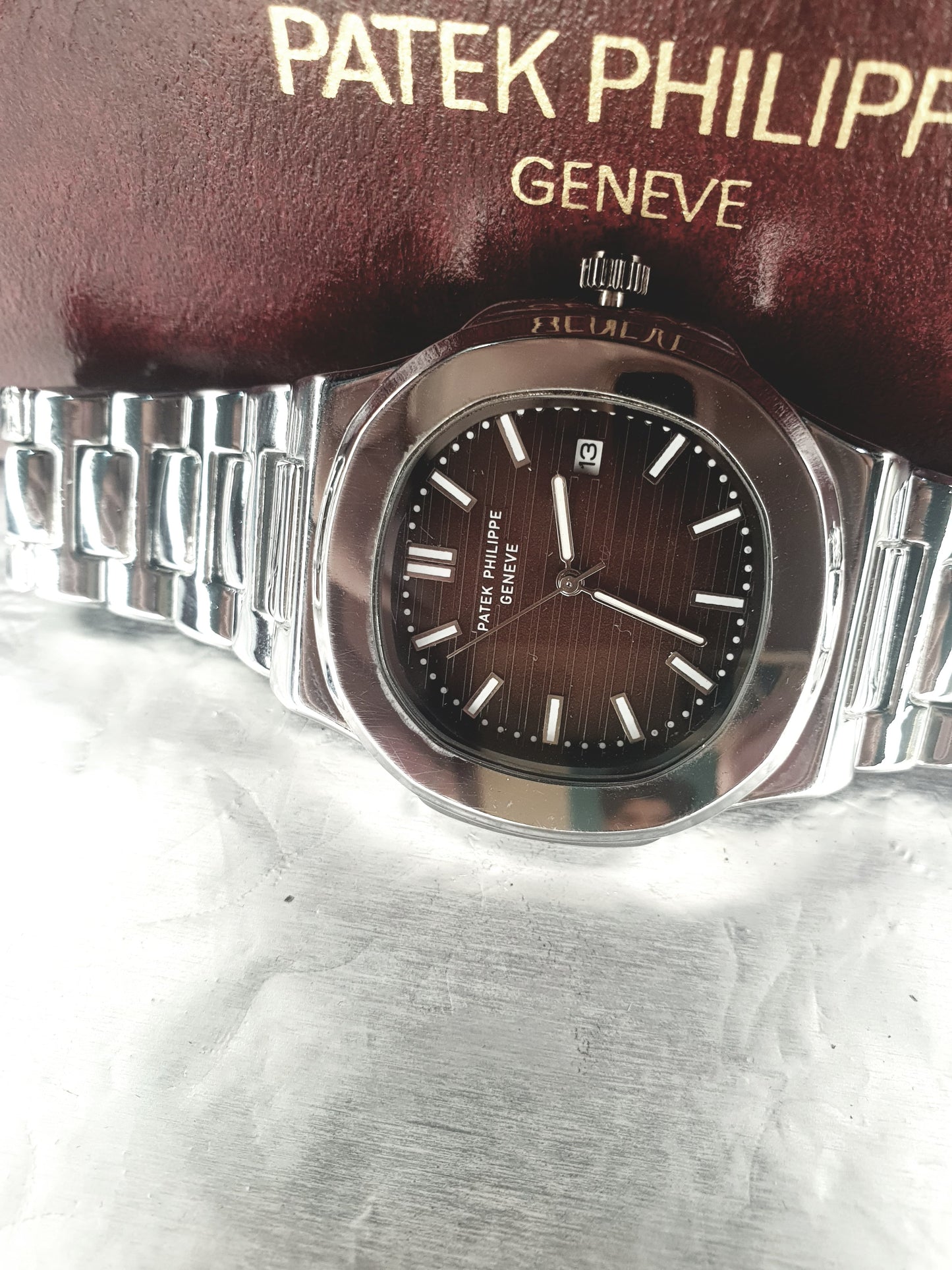 Patek Philippe Geneve Luxury Silver Chain Watch Master Copy - Brown Dial