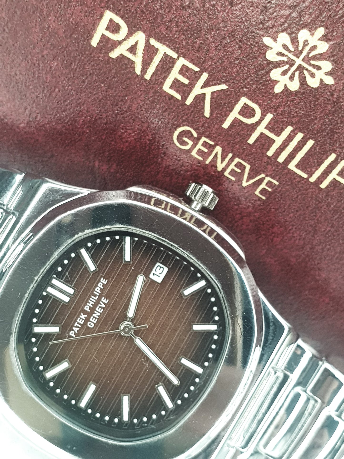 Patek Philippe Geneve Luxury Silver Chain Watch Master Copy - Brown Dial