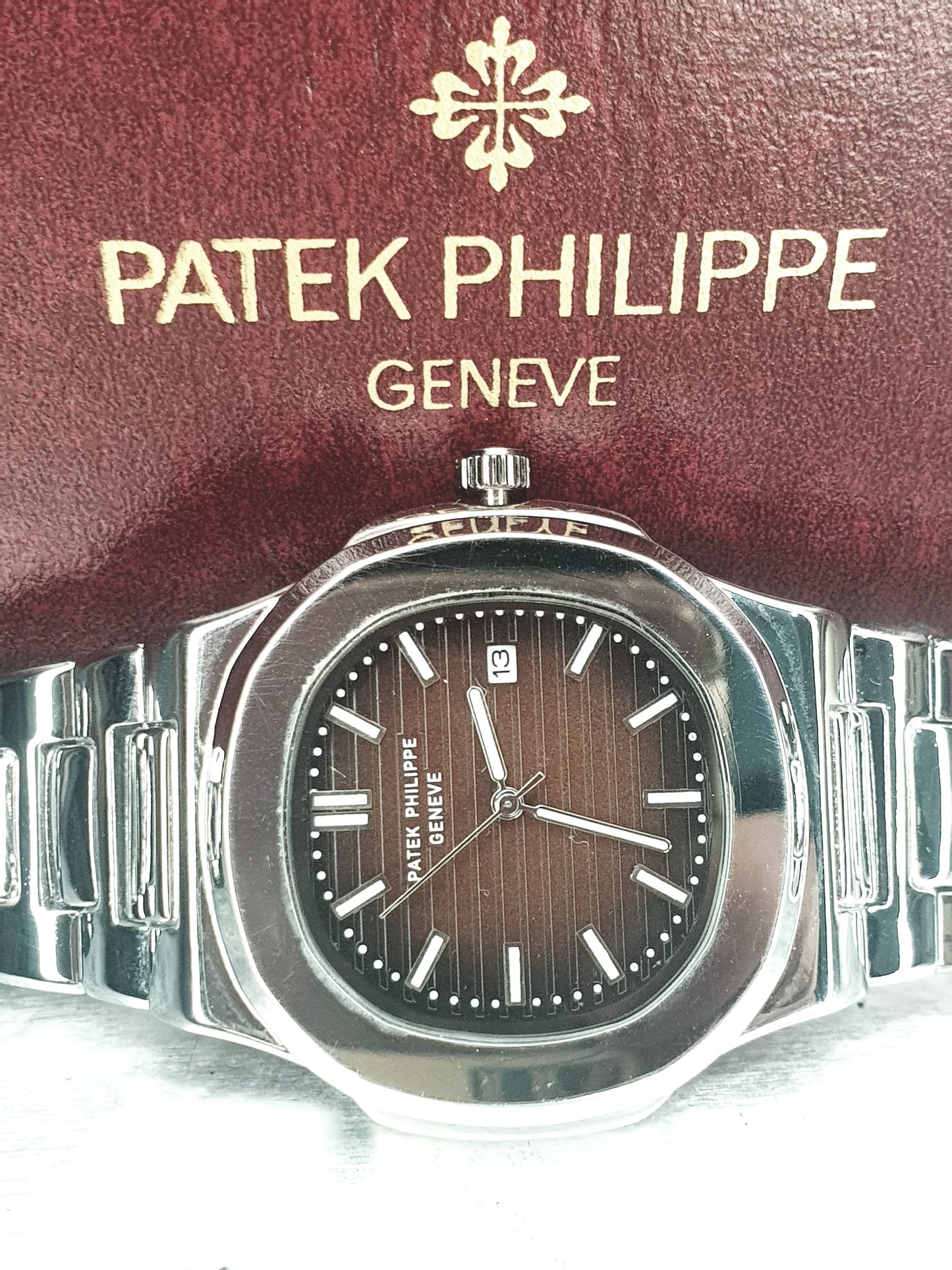 Patek Philippe Geneve Luxury Silver Chain Watch Master Copy - Brown Dial