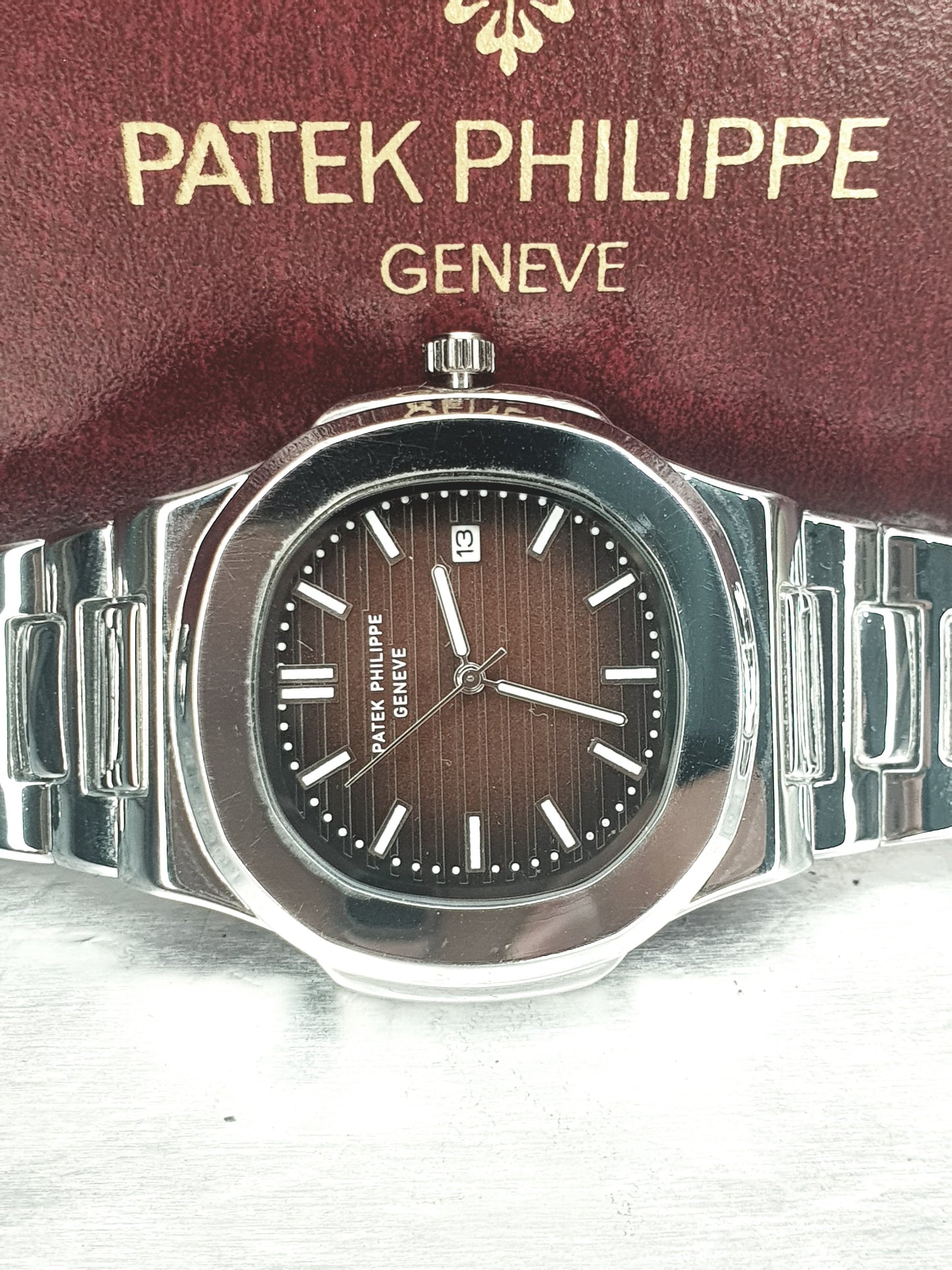 Patek Philippe Geneve Luxury Silver Chain Watch Master Copy - Brown Dial