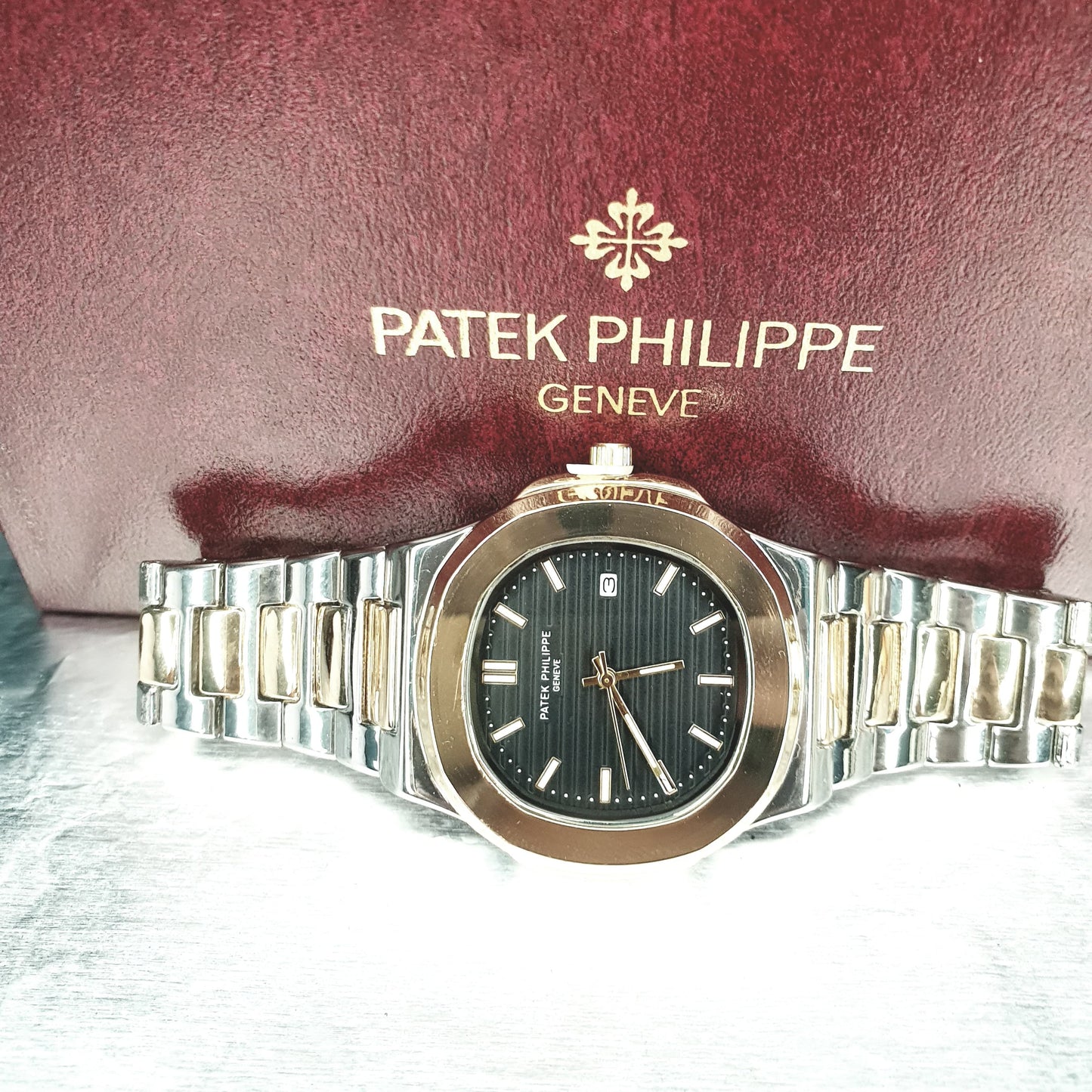 Patek Philippe Geneve Luxury Two-Tone Chain Watch Master Copy - Black Dial