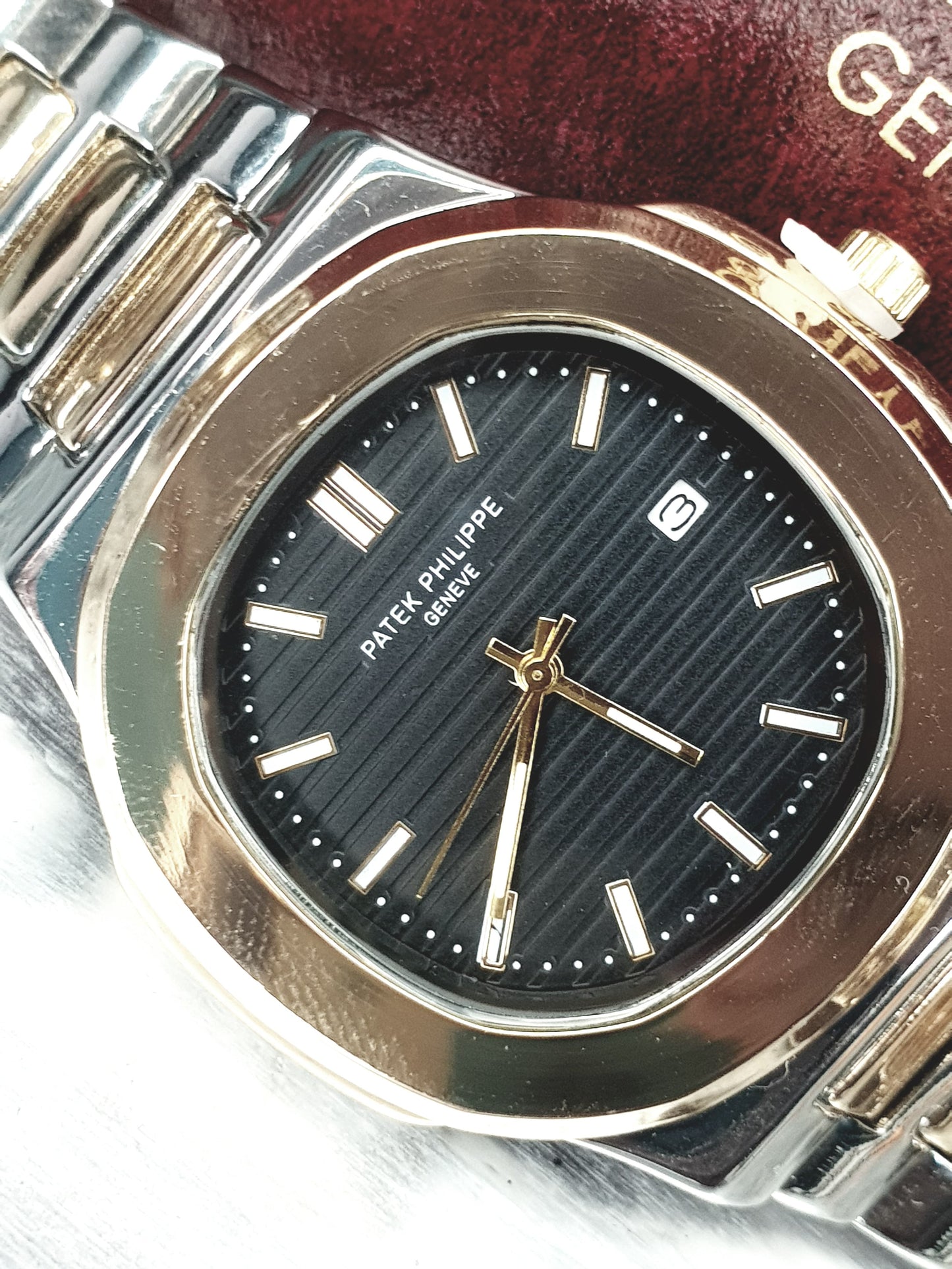 Patek Philippe Geneve Luxury Two-Tone Chain Watch Master Copy - Black Dial