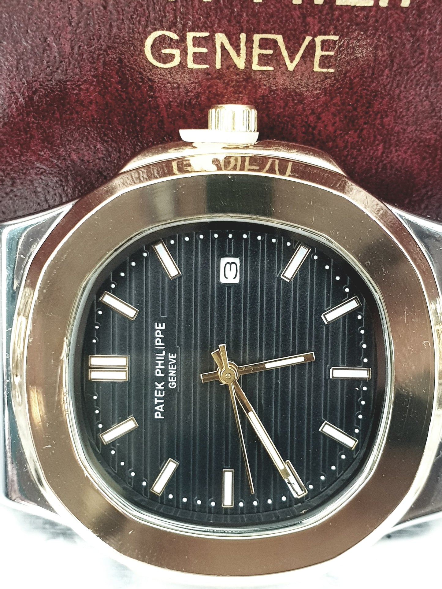 Patek Philippe Geneve Luxury Two-Tone Chain Watch Master Copy - Black Dial