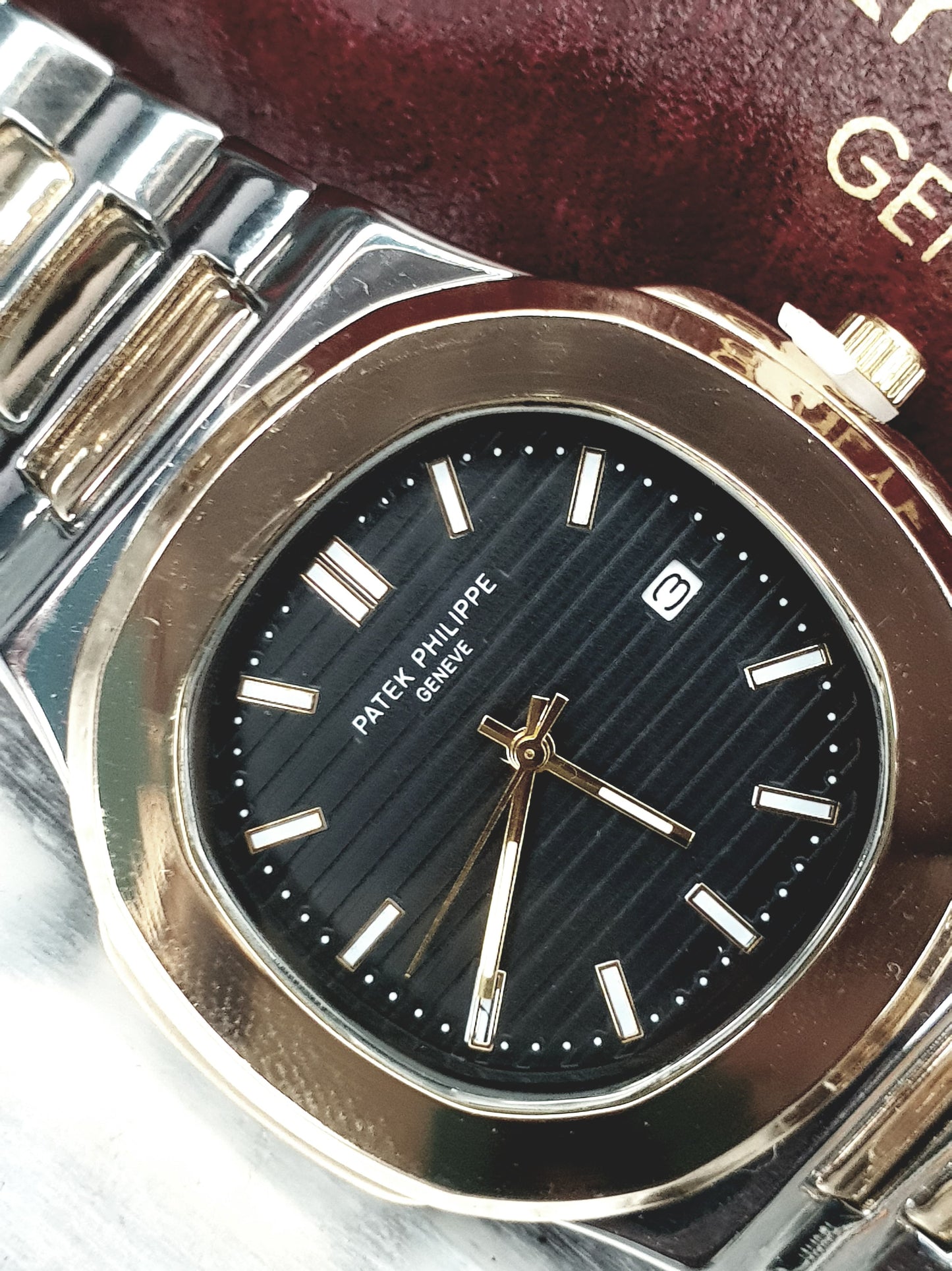 Patek Philippe Geneve Luxury Two-Tone Chain Watch Master Copy - Black Dial