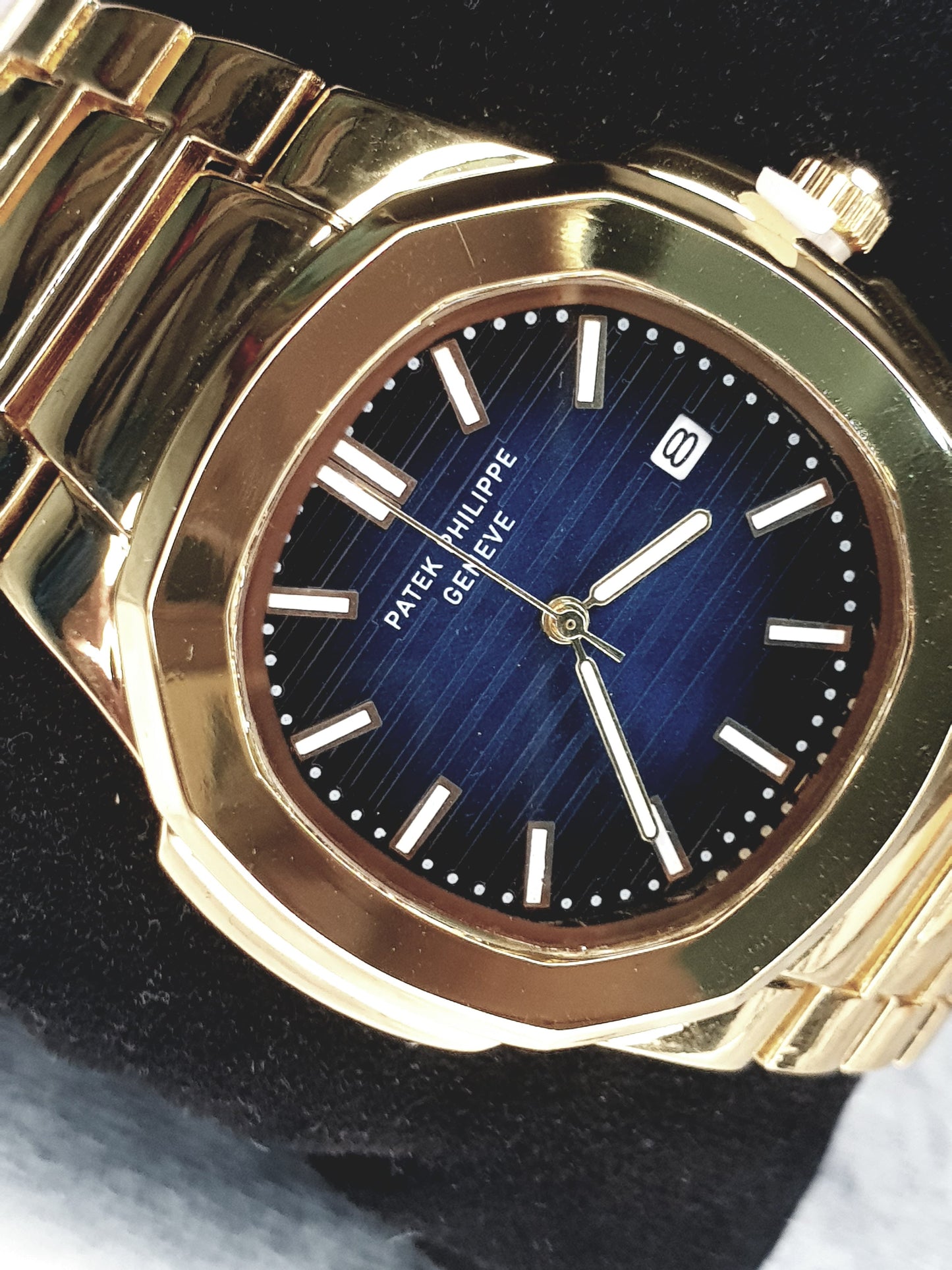 Patek Philippe Geneve Luxury Golden Chain Watch Master Copy - Blue Dial