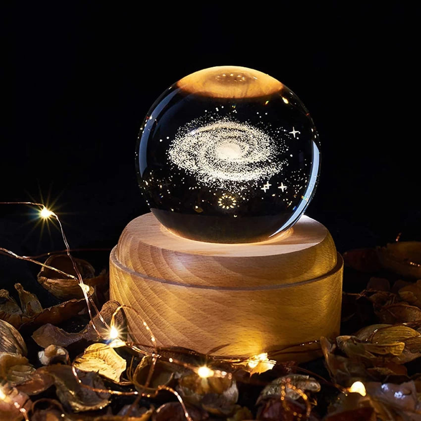 Crystal ball Crystal Astronaut Planet Globe 3D Laser Engraved Solar System | Switch LED Light Base Astronomy Gif for Living Room Bedrooms Office (6cm ball + base)