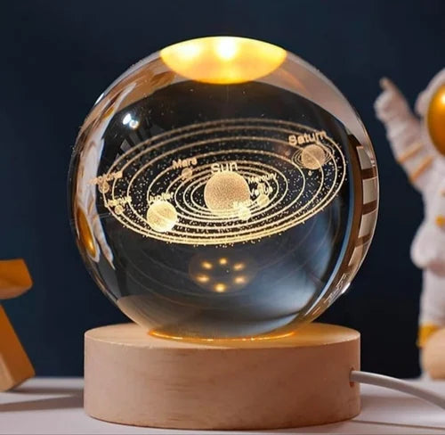 Crystal ball Crystal Astronaut Planet Globe 3D Laser Engraved Solar System | Switch LED Light Base Astronomy Gif for Living Room Bedrooms Office (6cm ball + base)